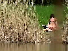 Couple fuck hairy man the river