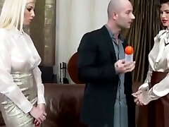 Clothed Glamour Babes Deepthroating Cock