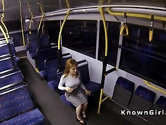 Busty hairy cunt first-timer banged in a bus