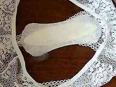 Cumshot on Moms Lacy Underpants and Pantyliner