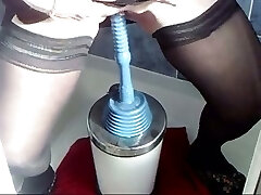 My horny and frolic girlfriend rides plunger and a cone