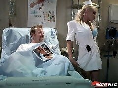 Taut nurse beauty sucks his cock hard and gets pounded on