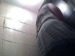 Brunette bootylicious inexperienced woman in the toiletroom flashes her huge booty