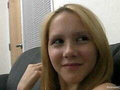 Geeky blonde cutie in a hardcore ass tucking porn casting