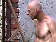 Skinny man penetrating his son's blonde gf outdoors