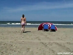 Chubby Dutch Pummeled On The Beach