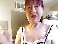 Granny in my sumptuous lace apron cooking shrimp & grits