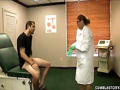 Crazy doctor with pierced nipples pleasures her patient's dick