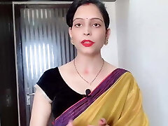 indian desi bhabhi usar amarillo sari en frente de devar 