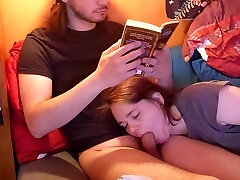 My bf loves to read a book while I keep his man meat in my mouth. My bf loves to read a book while I keep his man meat in my mouth.