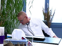 Platinum-blonde girl rides cock at medical center