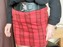 Mrs Sandie, 50+, microskirt, blouse, pantyhose and heels.