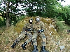 2 Soldiers In German Flecktarn Are Wanking In The Forrest