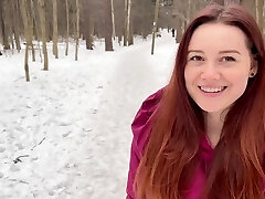 Magnificent Redhead Teen Blows A Stranger In The Woods And Swallows His Jizz