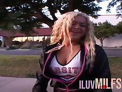 Platinum-blonde Cheerleader With Big Tits Getting Her Pussy Destroyed