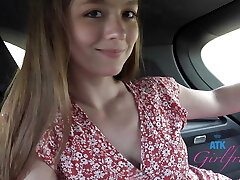 Car sex and insatiable ride with Mira Monroe amateur in back seat blowage filmed POV