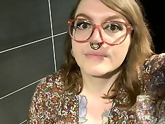 Showcasing off pierced pussy in the bathroom