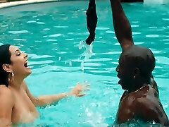 Smooth interracial fucking by the pool makes Marishax squeal