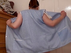 big udders wife striptease in pale blue apron big udders wife striptease in pale blue apron