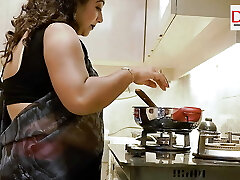 Stepmom fucked by her stepson in kitchen-- Stepmom satisfy her Stepson by giving him her Big Caboose