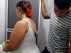 I interrupt while she washes the bathroom to touch her sugary-sweet cunt