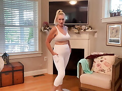 66 Year OLD MILF TRY ON Milky LEGGINGS AND RED LEATHER PANTS