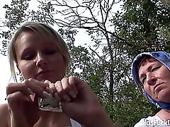 Steaming blonde Samantha Jolie fucked by old grandpa and grandma