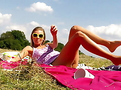 NO PANTIES Arch OVER: Hot Cock-squeezing Pussy girls having joy outdoor in mini skirt short skirts bare asses