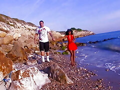 She has just revved Eighteen and Indiana Fox with her shaved vagina is waiting to be fucked by the meaty cock on a beach