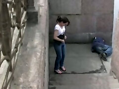 Public pissing outdoor solo scene with nasty dark-haired Elizabeth