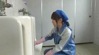 Asian beauty is cleaning the mens room part1