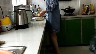 Pervert Japanese wife spanked in kitchen