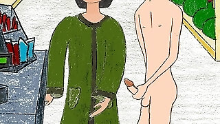 Buck flashes Miss Wong horny Asian grannie at the shop