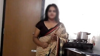 Indian Stepmom Disha Kitchen Striptease & Fucked by Sonny