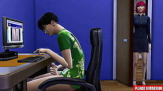 Japanese step-mom catches step-son draining in front of computer