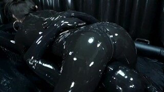 Shiny Latex Fetish Mistress Plays with Her Latex Slave