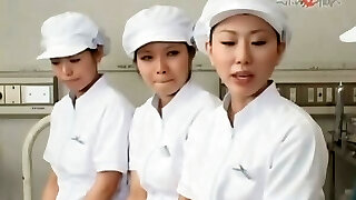 Asian nurses slurping cum out of loaded peckers in group