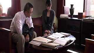 SLIM Asian teen rides THICK white dick inwards inside office