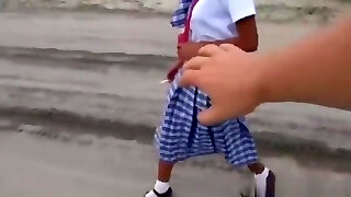 Filipina schoolgirl fucked outdoors in open sphere by tourist