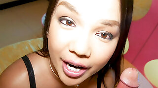 Big round ass ladyboy Amy Amour likes to talk dirty when gargling cock
