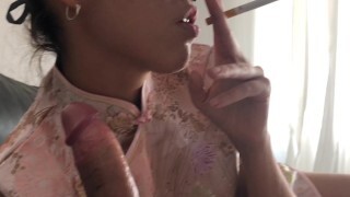 Japanese Girl Smoking Cigarette And Sucking My Weenie, Doggystyle, and Cowgirl