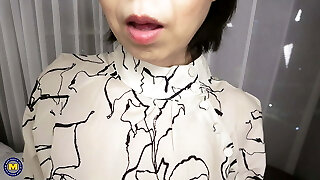 Japanese GILF takes stiff cock after shower