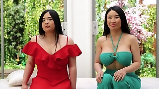 Bouncy butt Asian girls Suki and Miki have a FFM 3some