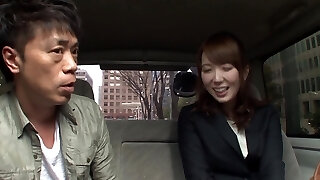 Business lady Hatano Yui gets undressed and fucked in the van