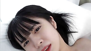 A 18-year-old slender black-haired Japanese hotty. She has shaved pussy creampie sex and dt. Uncensored
