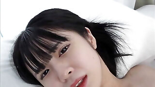 A 18-year-old slender black-haired Japanese hotty. She has shaved pussy creampie sex and dt. Uncensored
