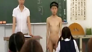 Fresh Japanese transfer student goes naked in school CFNM style