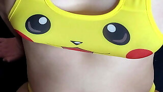 Hot French doll doing Pikachu cosplay getting pounded