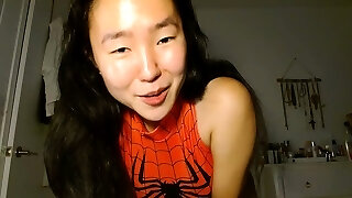 Shaved Japanese milf squirting while masturbate on webcam