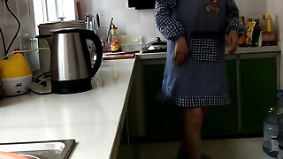 Pervert Japanese wife spanked in kitchen